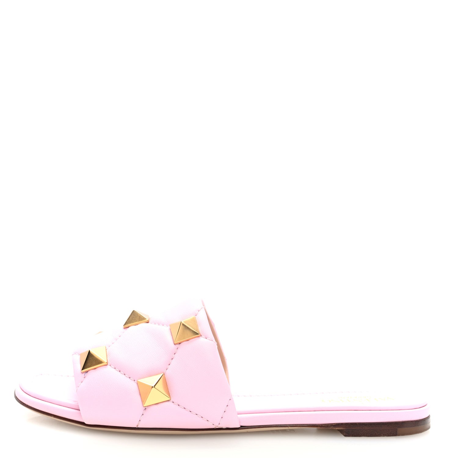 Valentino Garavani Nappa Roman Stud Flat Slide Sandals 37 Rosa 1 of 9