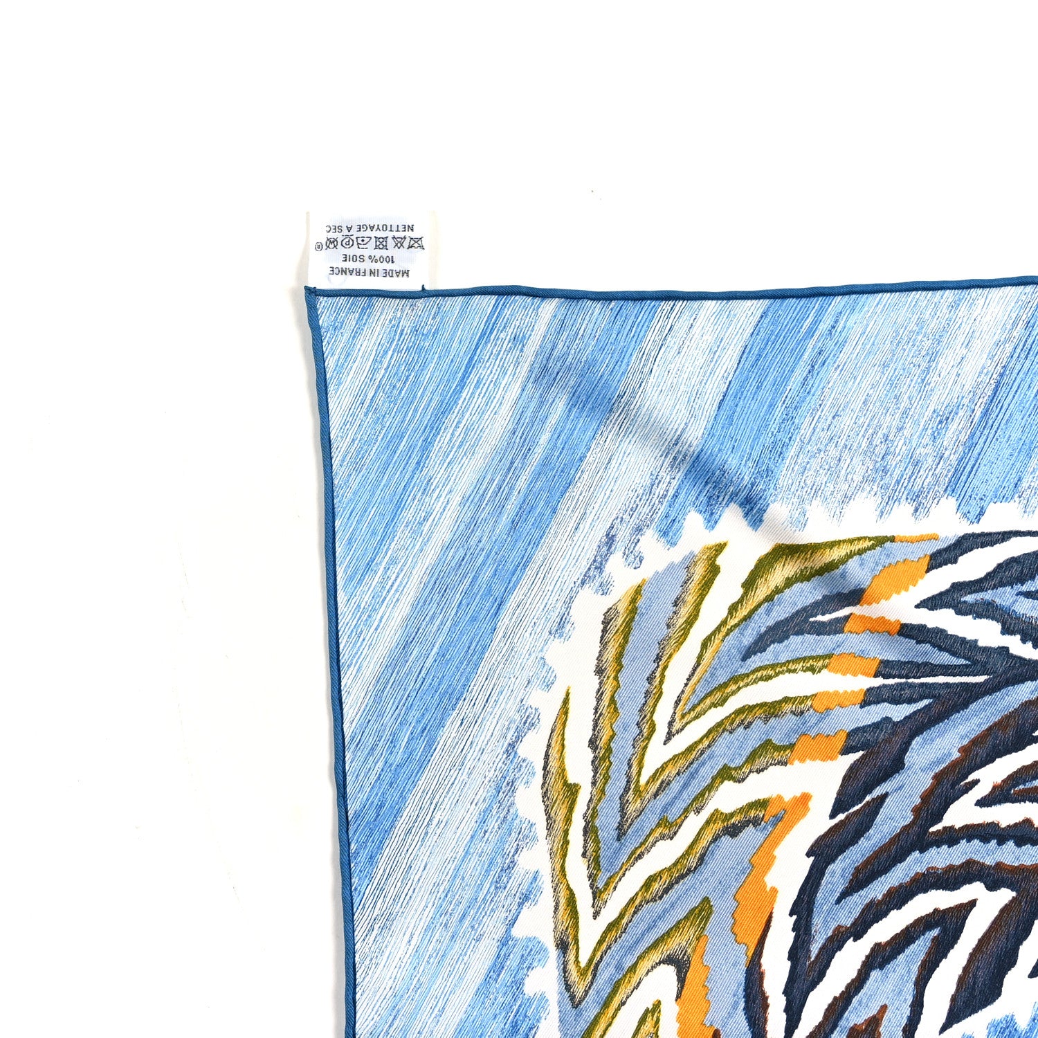 Hermes Silk Le Chat Carre Scarf 90 Bleu Caramel White 4 of 5