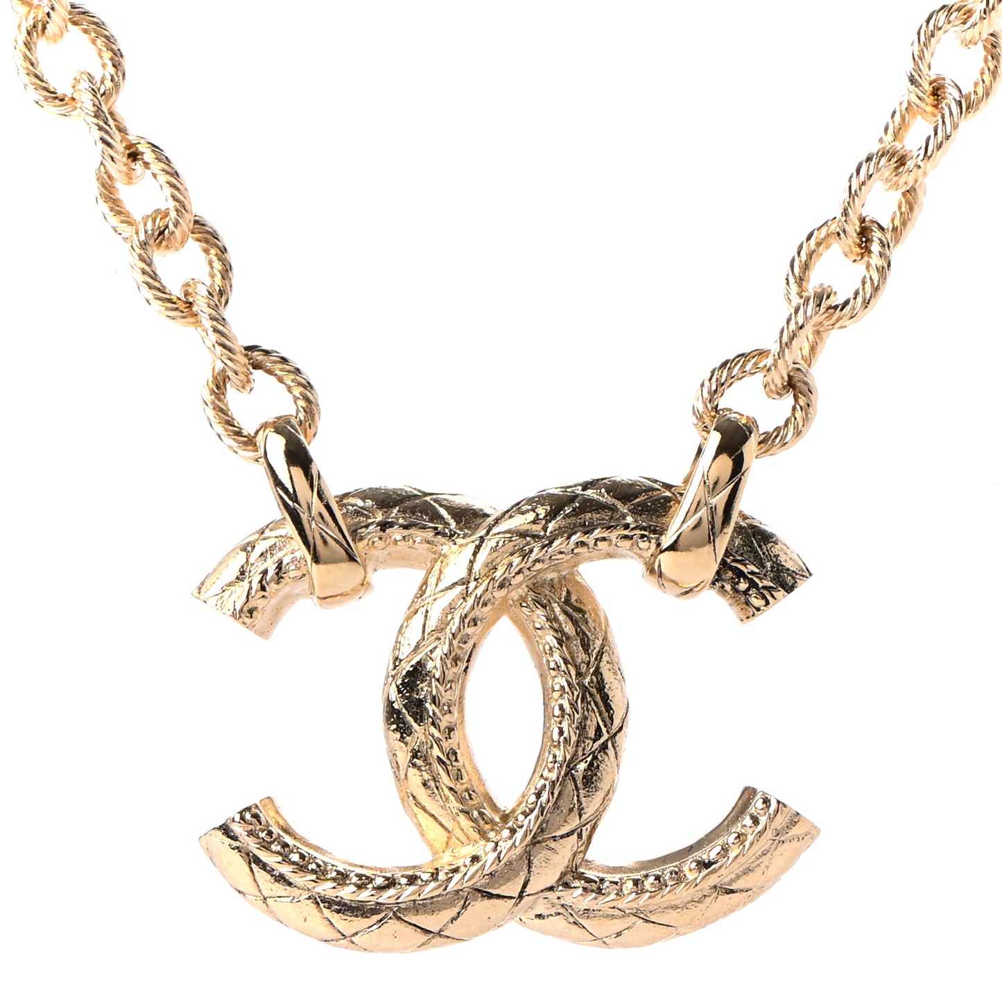 Metal Quilted CC Necklace Gold