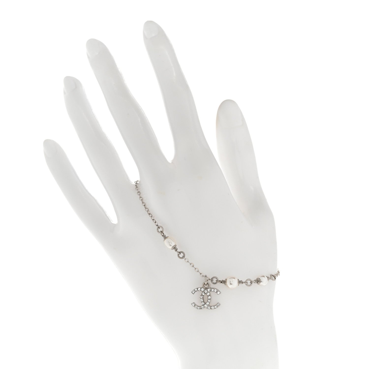 Chanel Crystal Pearl CC Bracelet Silver 2 of 5
