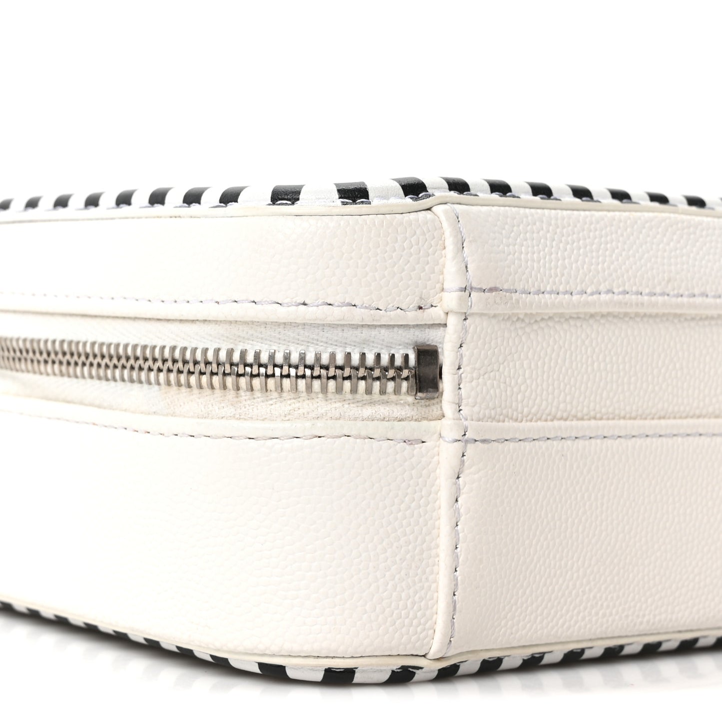 Caviar Quilted Striped Small CC Filigree Vanity Case White Black