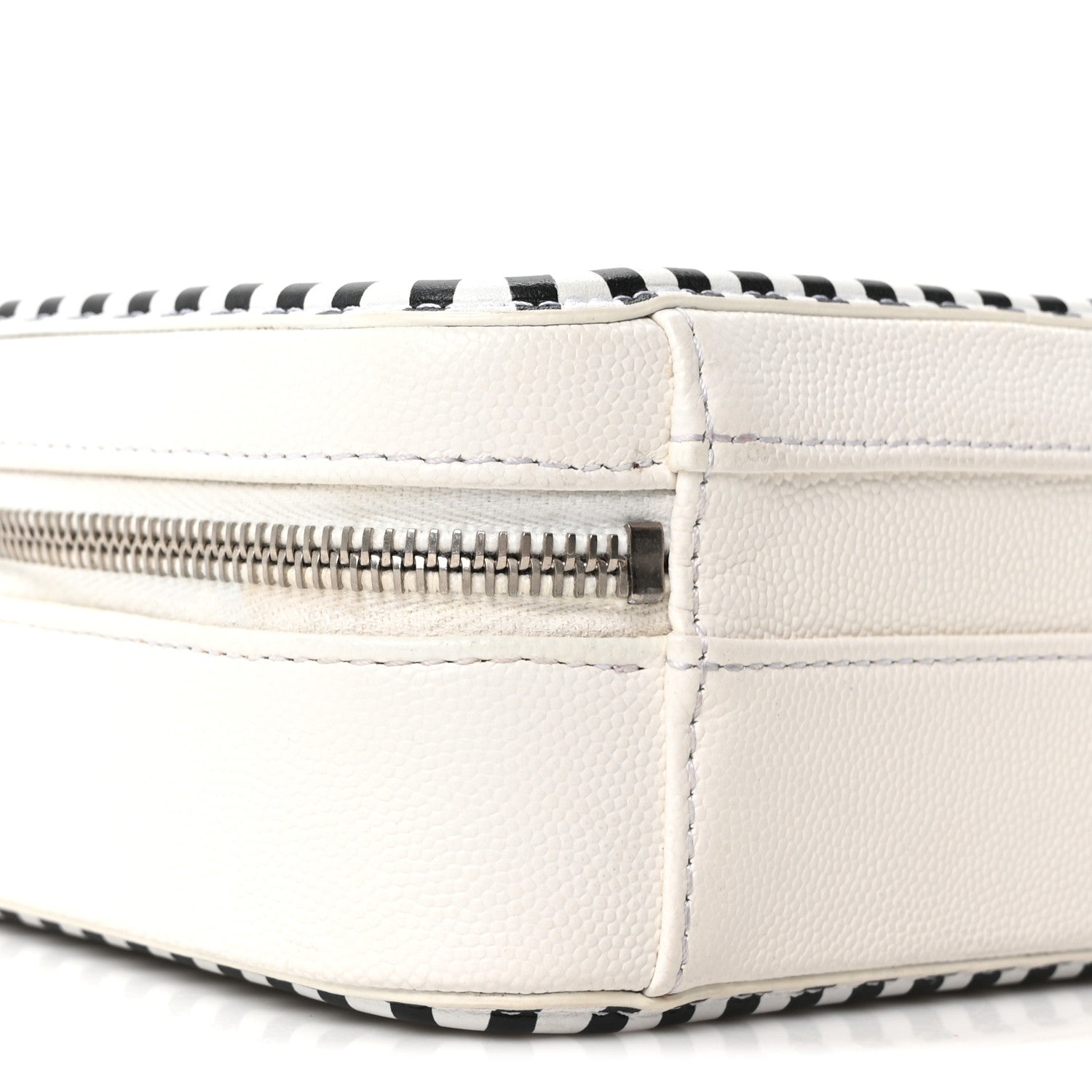 Chanel Caviar Quilted Striped Small CC Filigree Vanity Case White Black 9 of 10