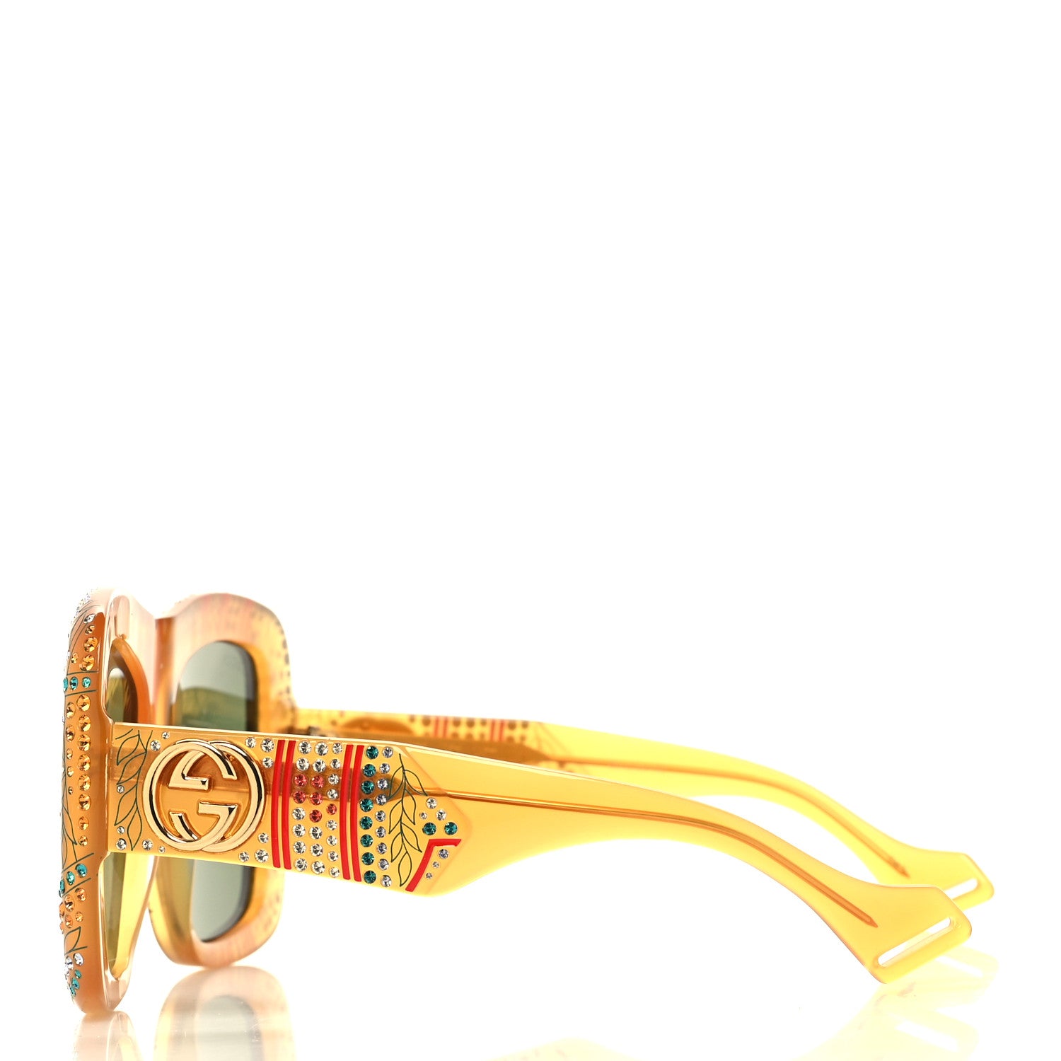 Gucci Acetate Crystal Square Frame Sunglasses GG0498S Yellow 3 of 8