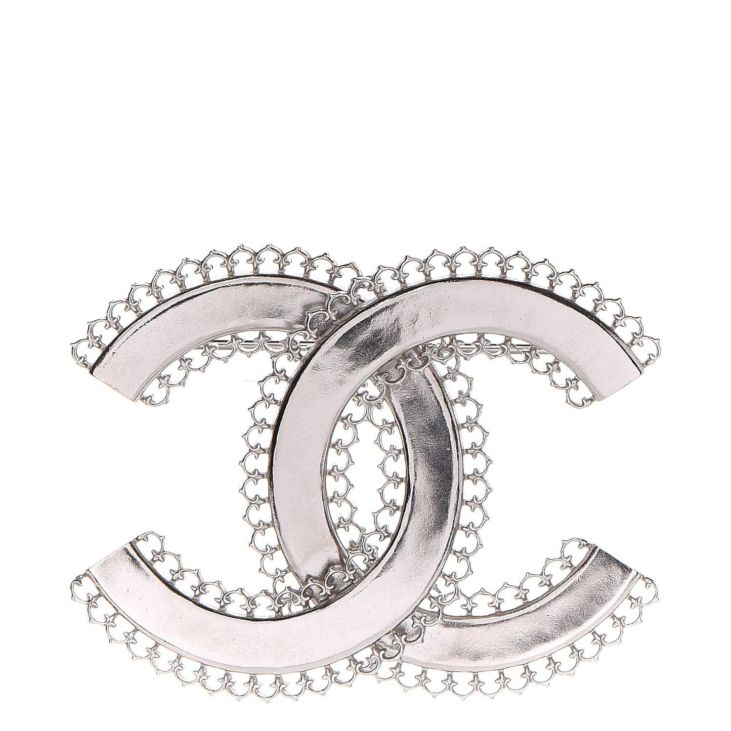 Large Scalloped CC Brooch Silver