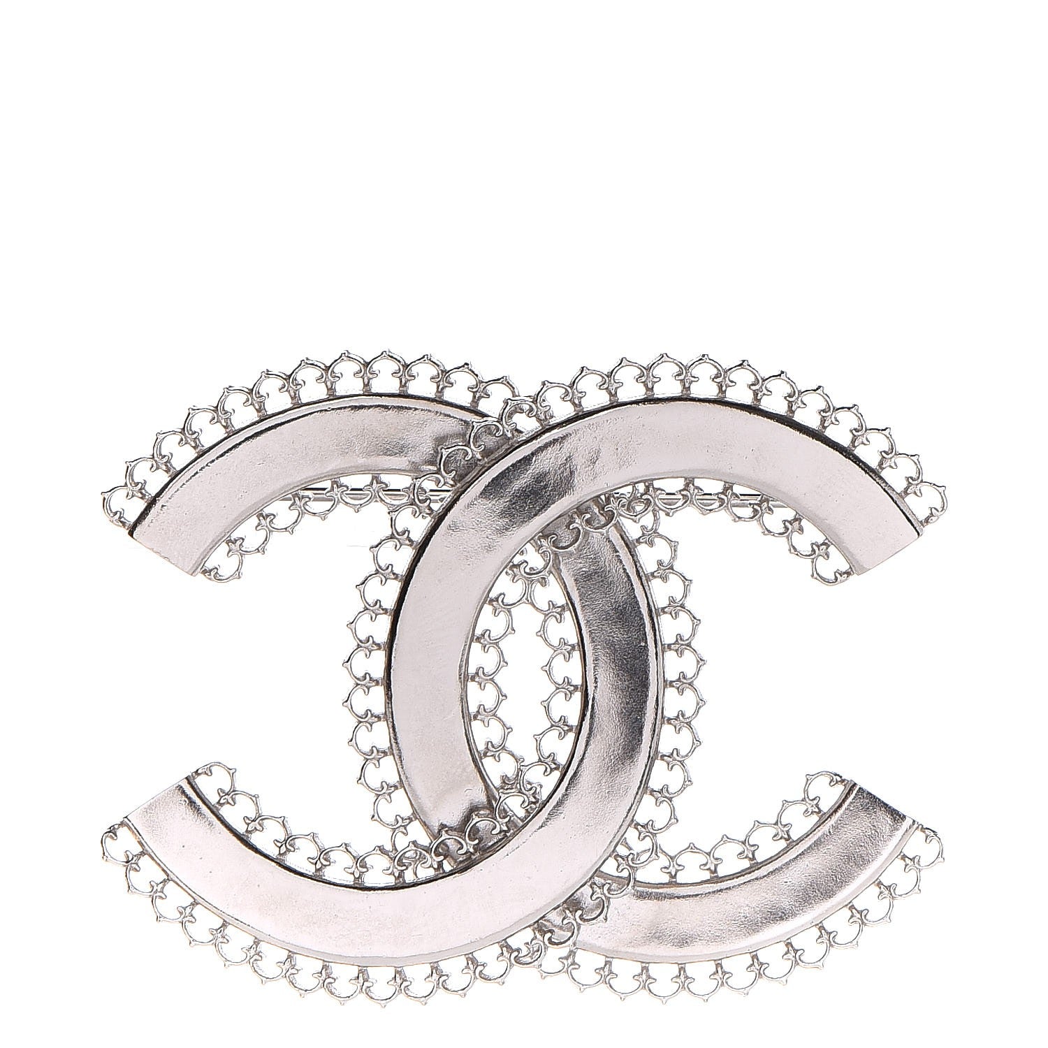 Chanel Large Scalloped CC Brooch Silver 1 of 5