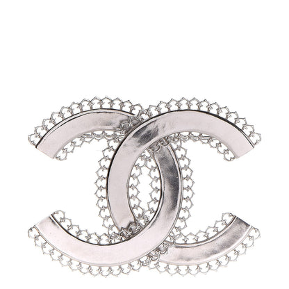 Chanel Large Scalloped CC Brooch Silver 1 of 5
