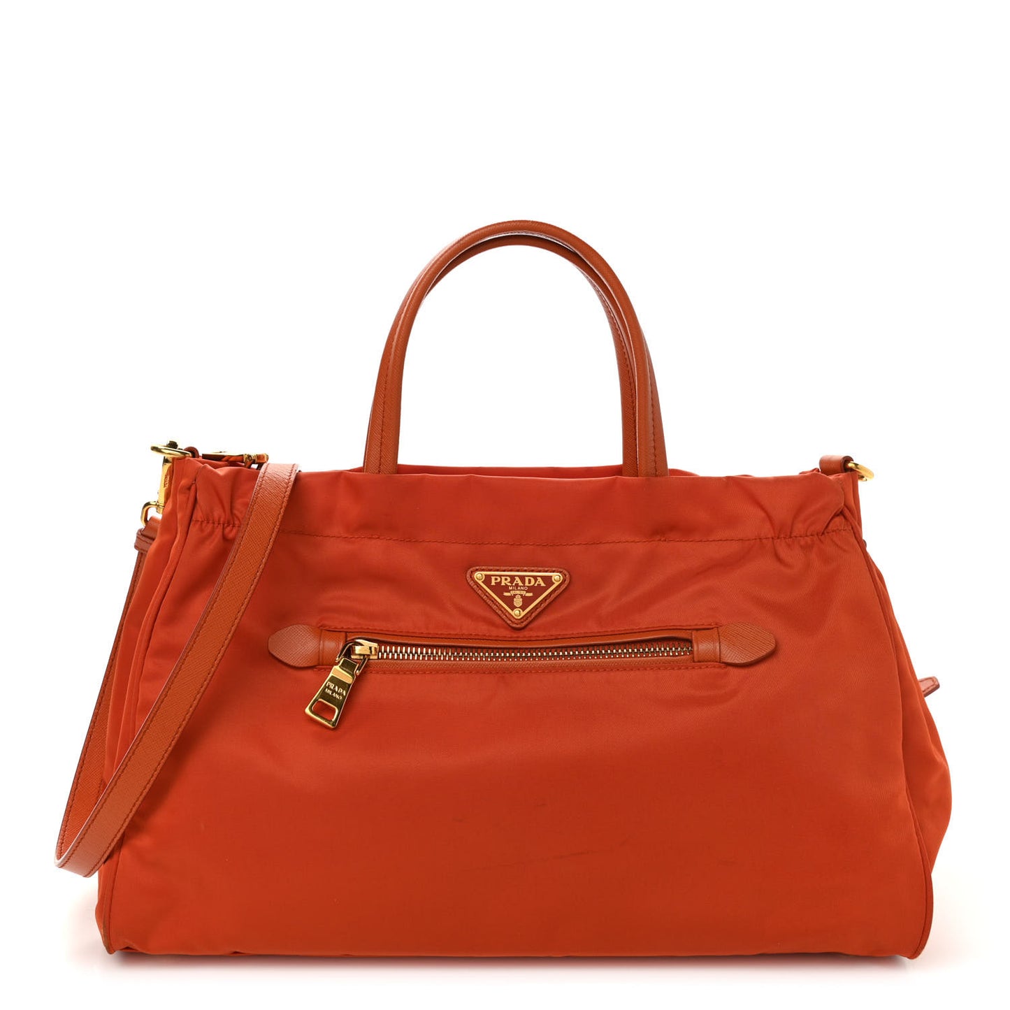 Saffiano Tessuto Nylon Shopping Satchel Orange