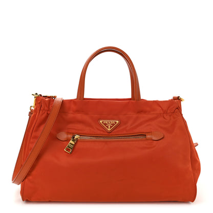 Prada Saffiano Tessuto Nylon Shopping Satchel Orange 1 of 11