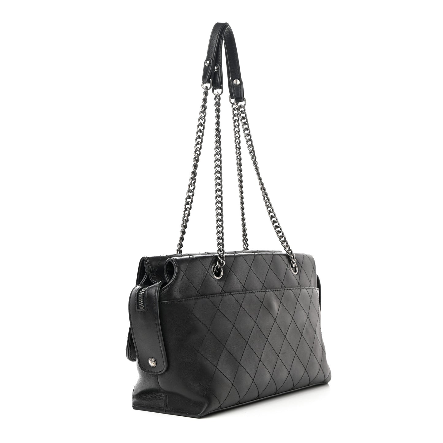 Calfskin Stitched Paris In Rome Shoulder Bag Black
