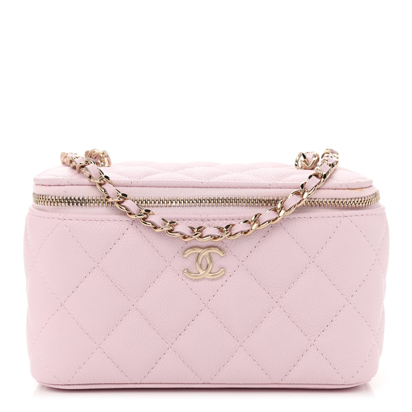 Caviar Quilted Small Tiny CC Vanity Case With Chain Light Pink