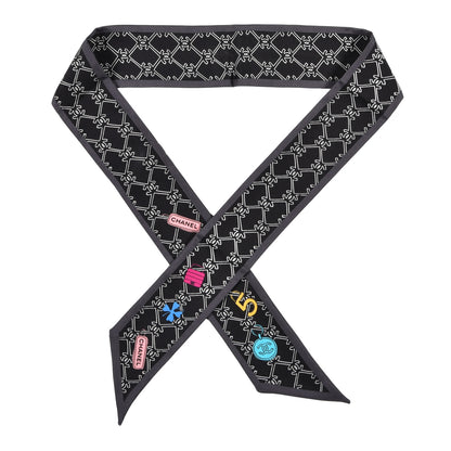 Chanel Silk CC Charms Slim Bandeau Scarf Ecru Black 1 of 3