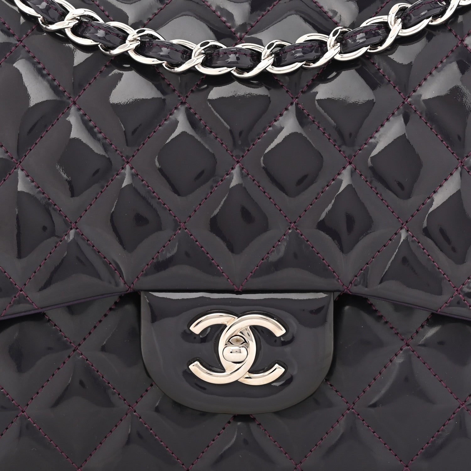 Chanel Patent Quilted Jumbo Single Flap Dark Purple 8 of 12