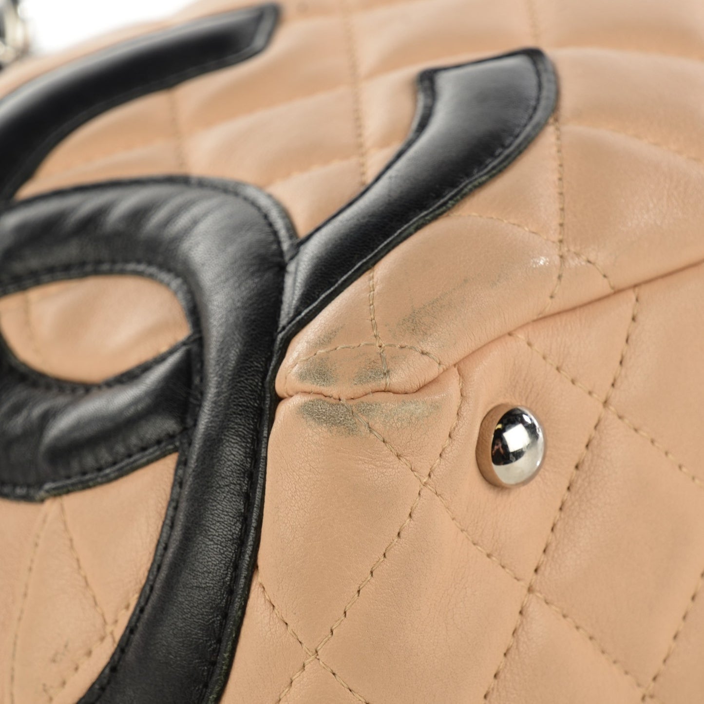 Calfskin Quilted Large Cambon Bowler Beige Black