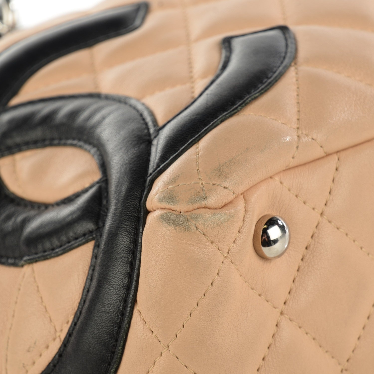 Chanel Calfskin Quilted Large Cambon Bowler Beige Black 11 of 12