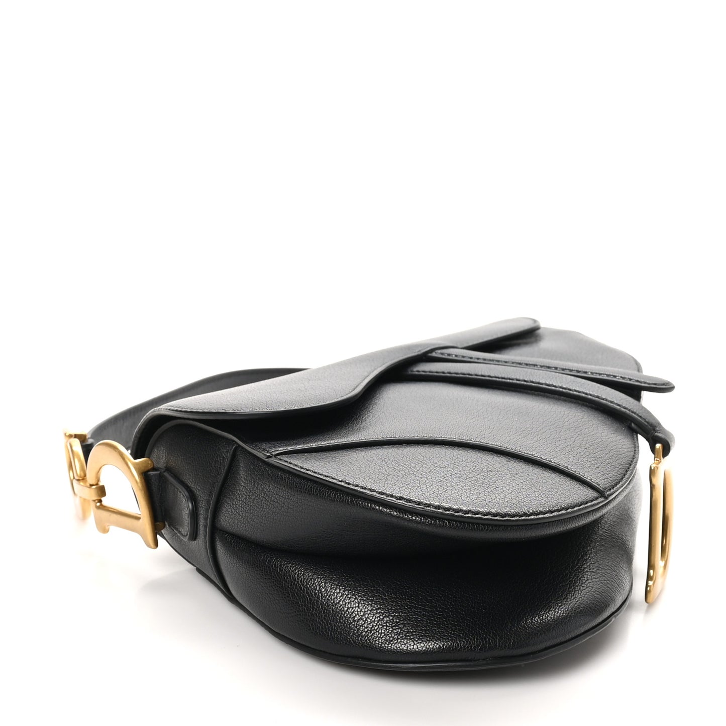 Shiny Goatskin Saddle Bag Black