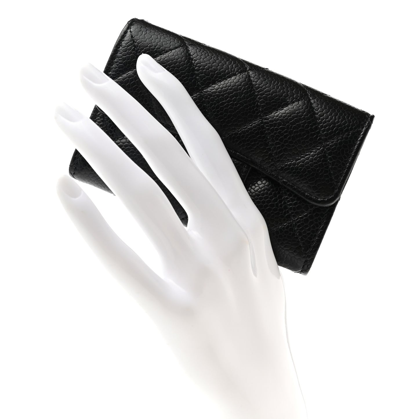 Caviar Quilted Flap Card Holder Wallet Black