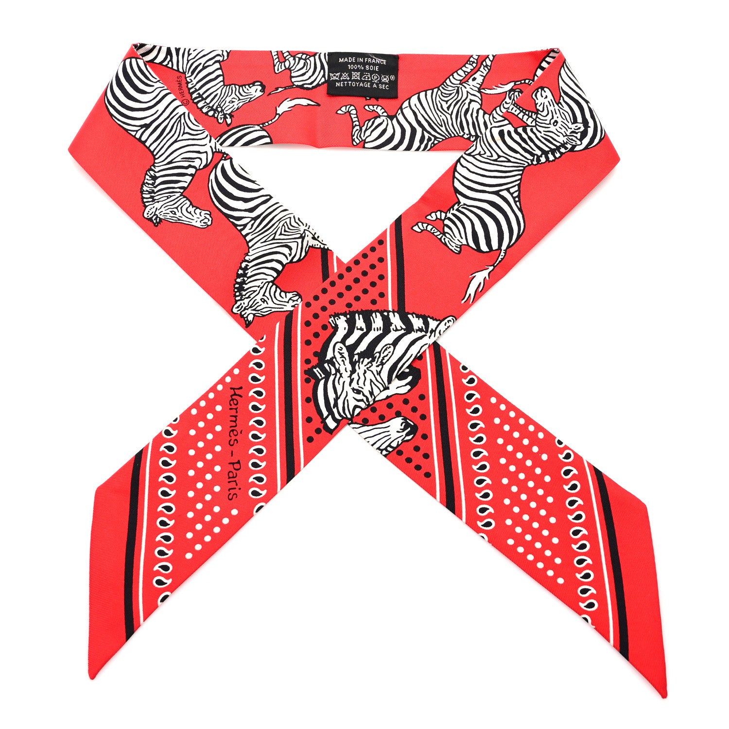 Hermes Silk Les Zebres Twilly Rouge Black White 1 of 4