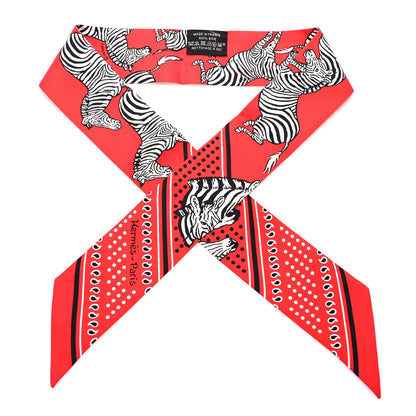 Hermes Silk Les Zebres Twilly Rouge Black White 1 of 4