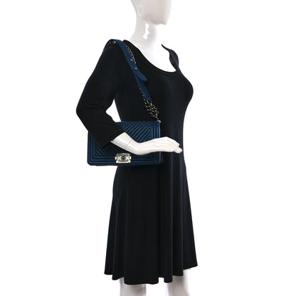 Chanel Wrinkled Lambskin Chevron Quilted Medium Boy Flap Navy 2 of 9