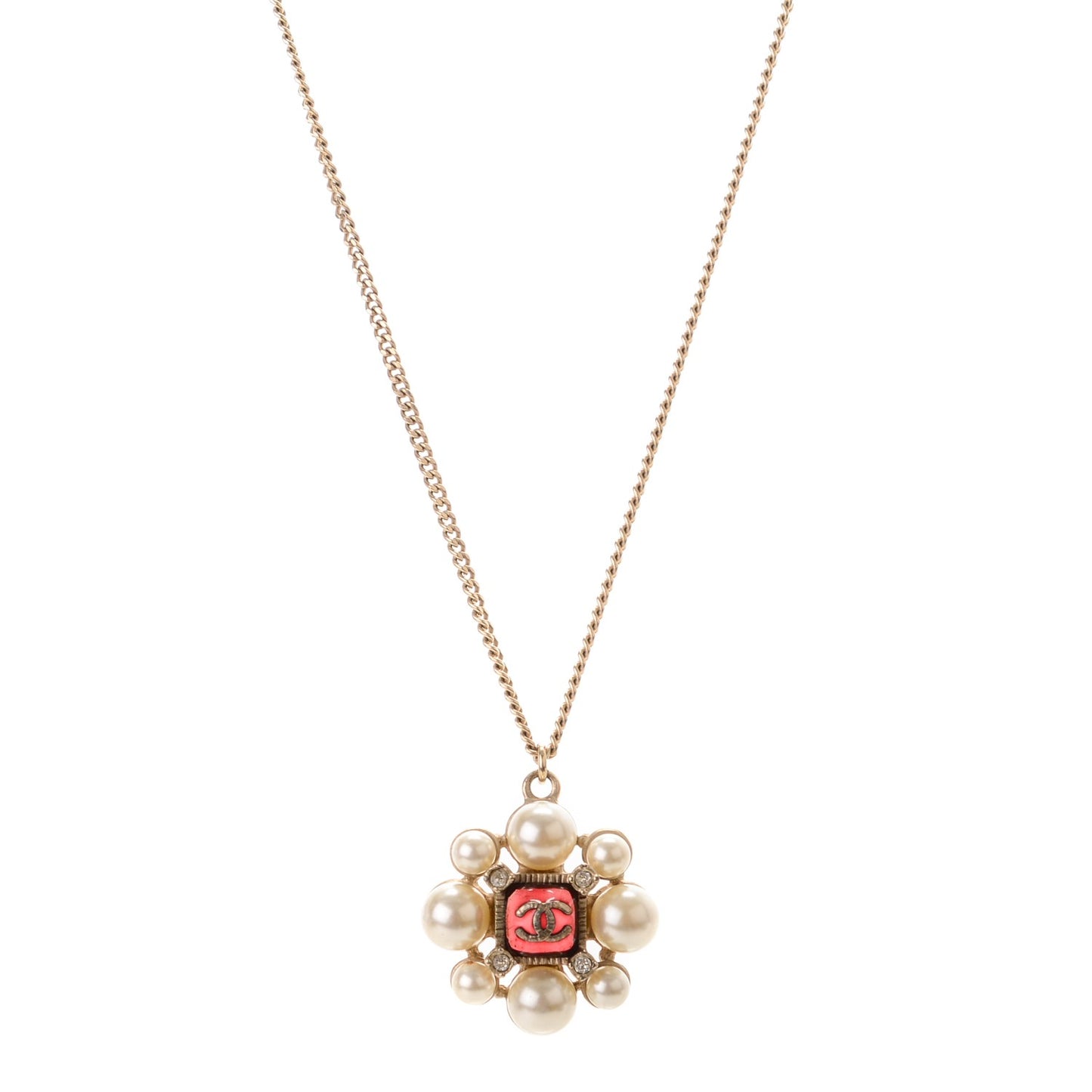 Gripoix Pearl Crystal CC Pendant Necklace Gold
