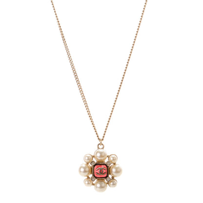 Chanel Gripoix Pearl Crystal CC Pendant Necklace Gold 1 of 4