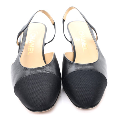 Chanel Goatskin Grosgrain Cap Toe CC Slingback Pumps 36 Black 3 of 10