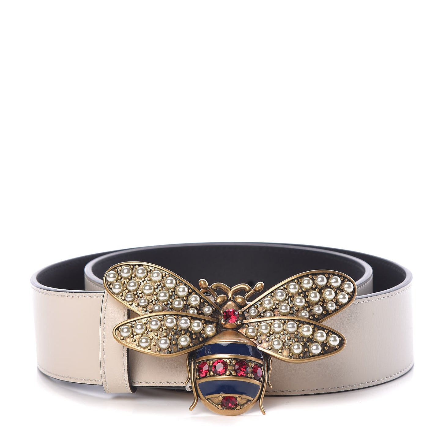 Calfskin Queen Margaret Bee Belt 80 32 White