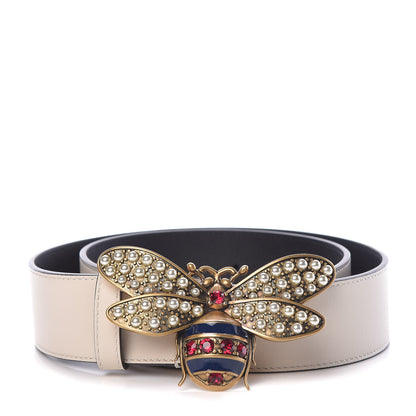 Gucci Calfskin Queen Margaret Bee Belt 80 32 White 1 of 7