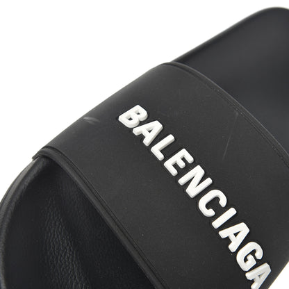Balenciaga PVC Logo Womens Pool Slide Sandals 38 Black White 12 of 14