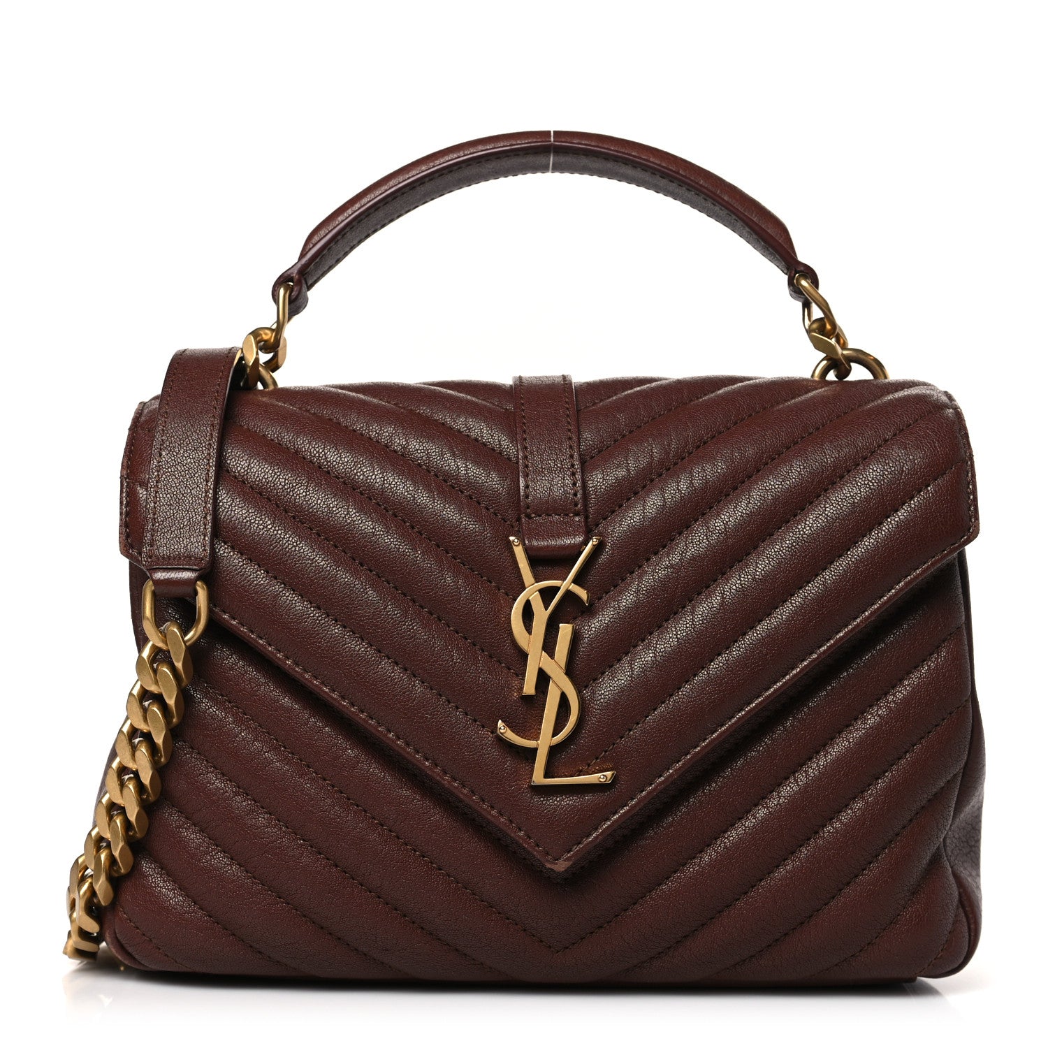 Saint Laurent Sheepskin Matelasse Chevron Monogram Medium College Bag Old Brandy 1 of 12