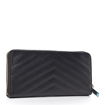 Saint Laurent Grain De Poudre Matelasse Chevron Monogram Zip Around Wallet Black 3 of 7