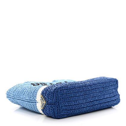 Prada Yarn Raffia Effect Crochet Small Logo Tote Celeste Blue 4 of 9