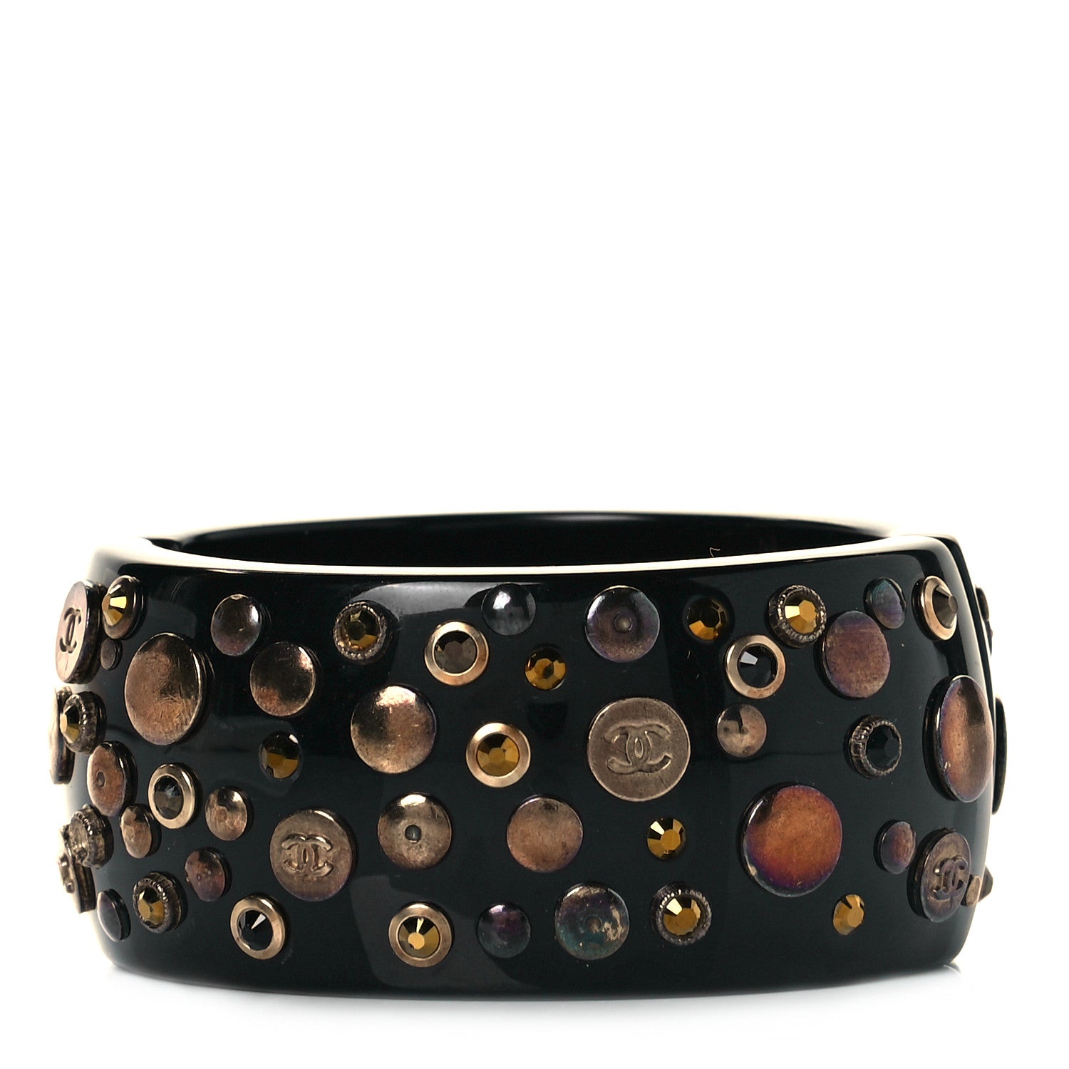 Chanel Resin Crystal CC Cuff Bangle Bracelet Black Multicolor 1 of 4