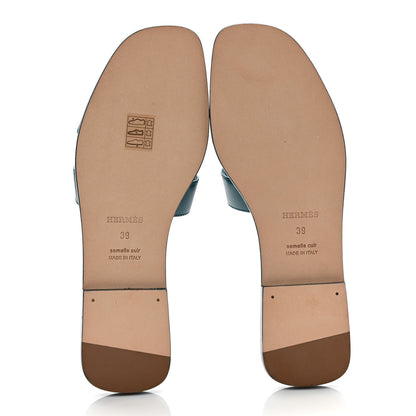 Hermes Calfskin Oran Sandals 39 Bleu Emeraude 5 of 9