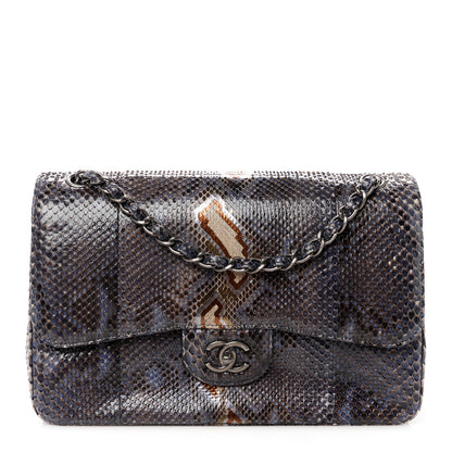 Chanel Metallic Snakeskin Jumbo Double Flap Blue 1 of 10