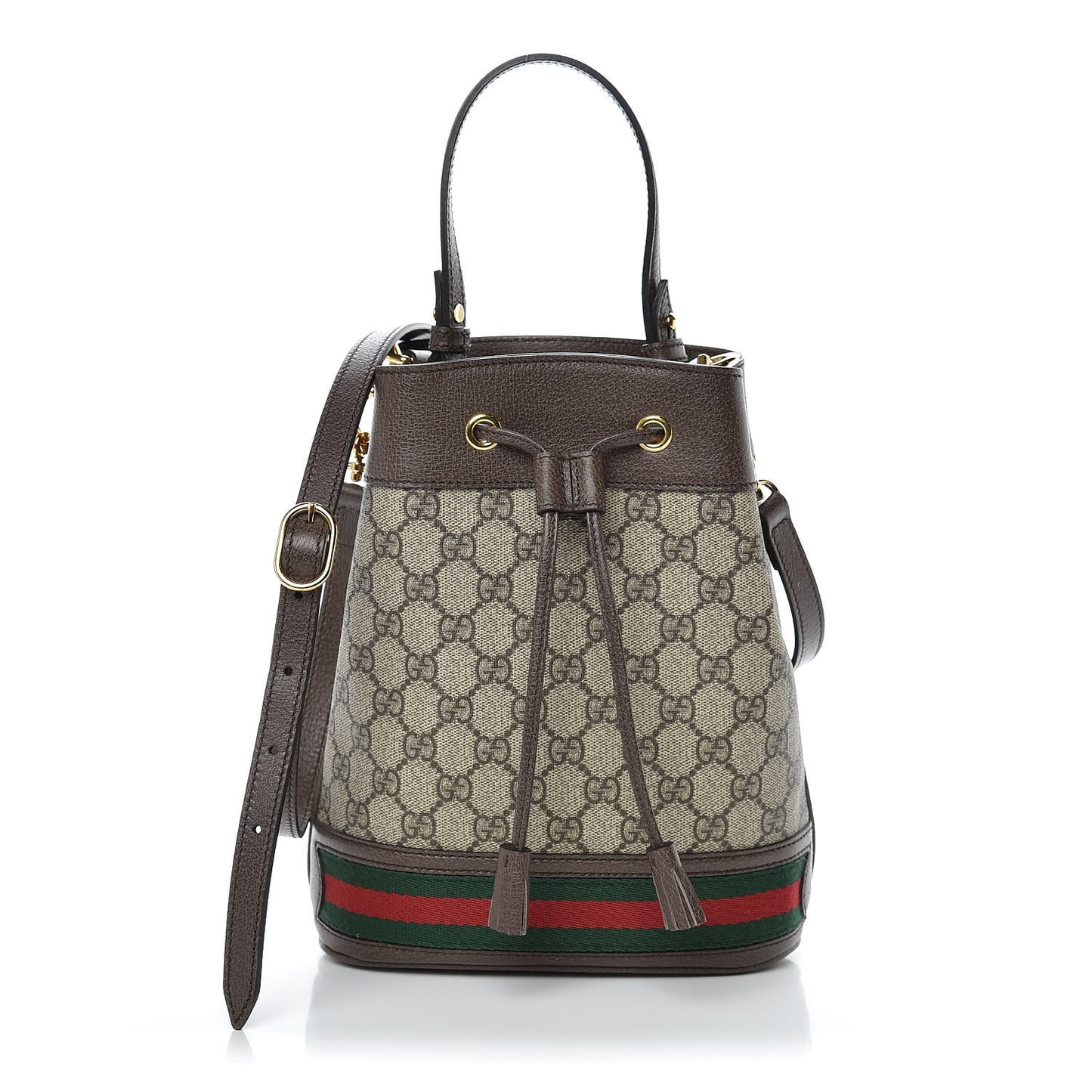 GG Supreme Monogram Web Small Ophidia Bucket Bag Brown