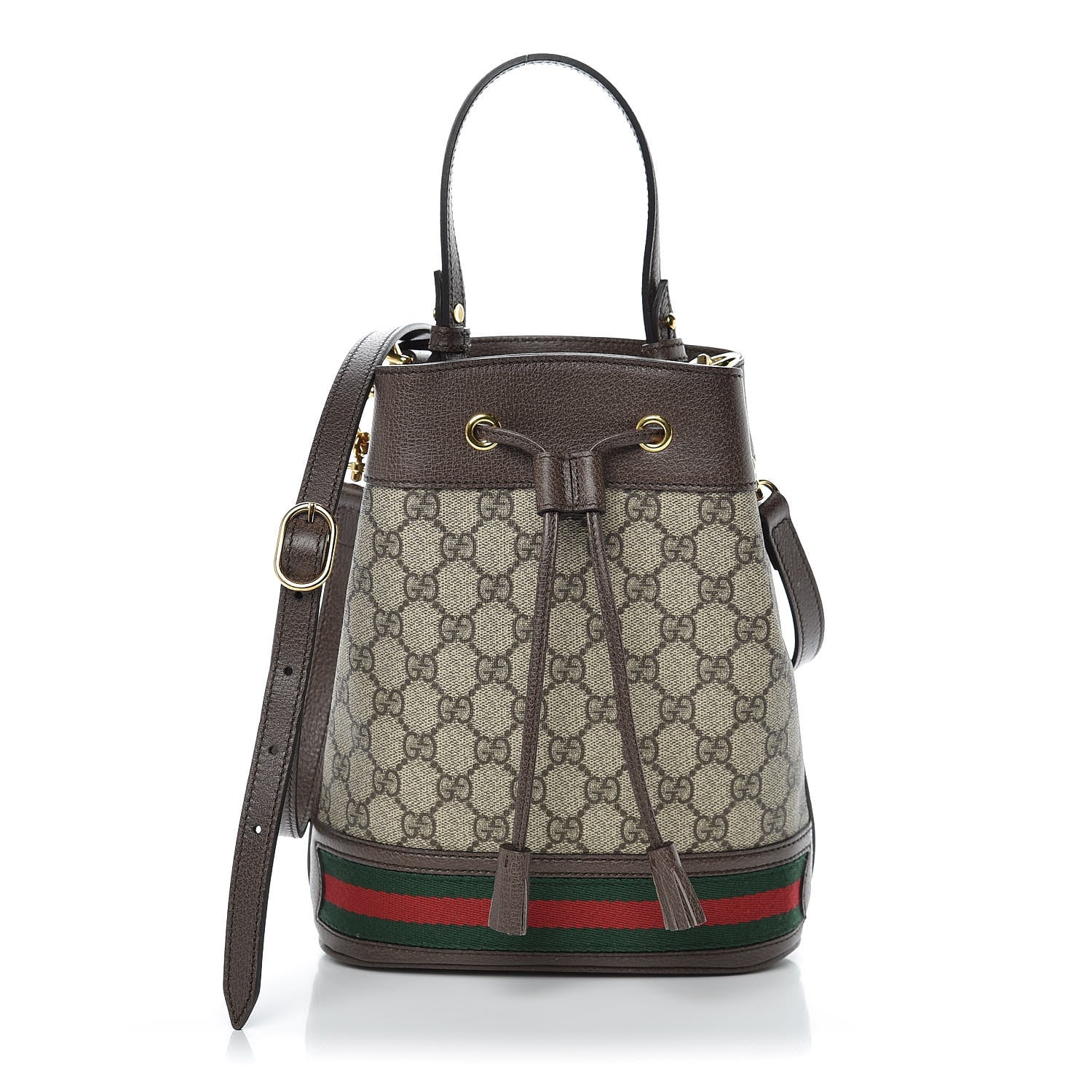 Gucci GG Supreme Monogram Web Small Ophidia Bucket Bag Brown 1 of 10