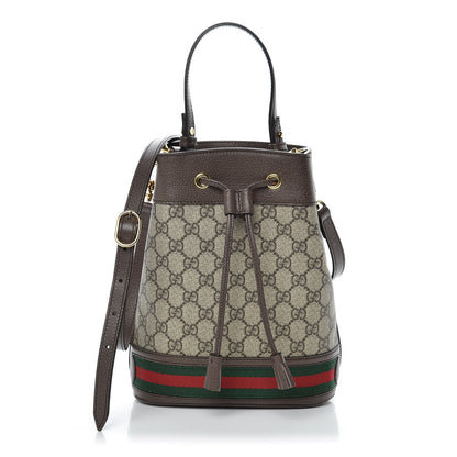 Gucci GG Supreme Monogram Web Small Ophidia Bucket Bag Brown 1 of 10