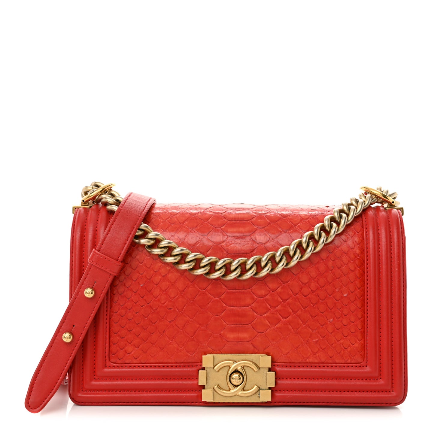 Snakeskin Medium Boy Flap Red