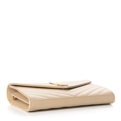 Saint Laurent Grain De Poudre Matelasse Chevron Monogram Chain Wallet Nude Powder 4 of 9