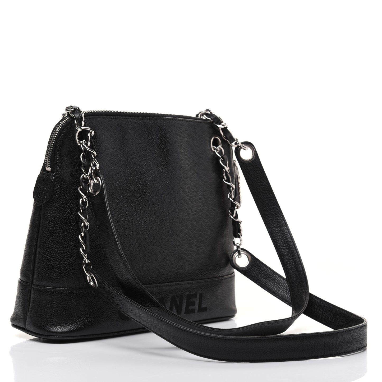 Caviar Logo Shoulder Bag Black