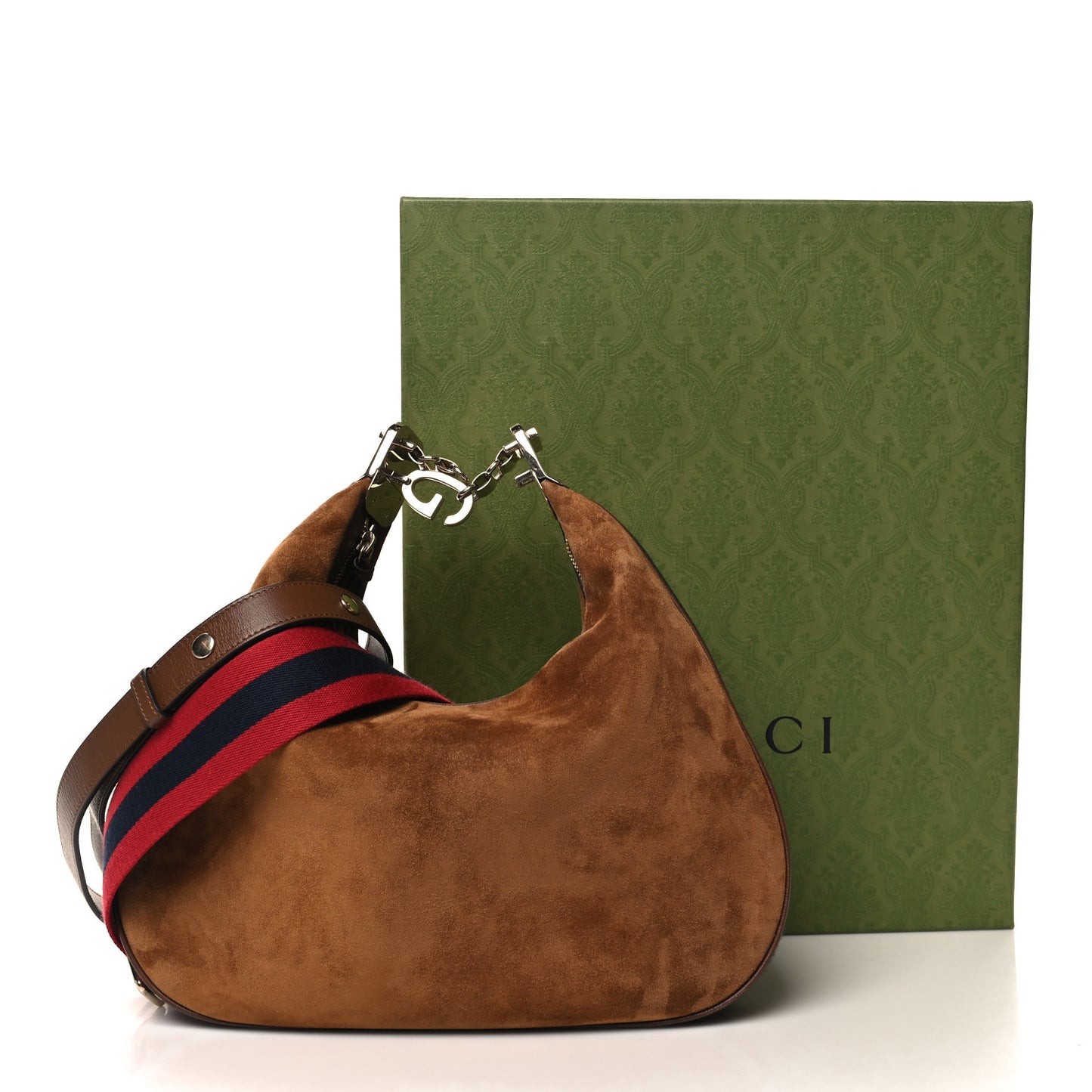 Suede Web Large Attache Shoulder Bag Brown