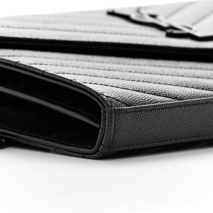 Saint Laurent Grain De Poudre Matelasse Chevron Monogram Monochrome Chain Wallet Black 9 of 13