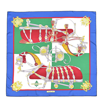 Hermes Silk Harnais De Cour Scarf 90 Bleu Vert Bordeaux 1 of 5