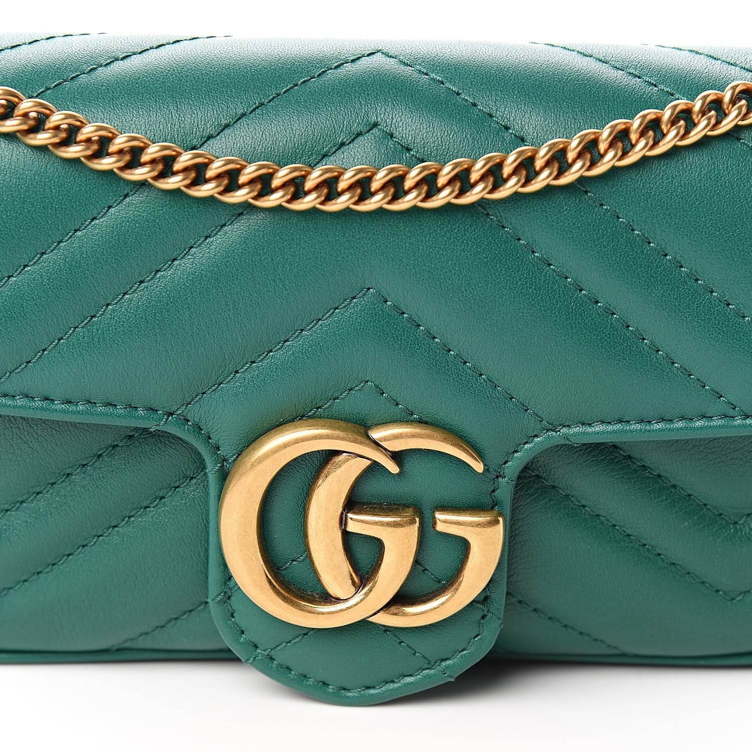 Gucci Calfskin Matelasse Super Mini GG Marmont Shoulder Bag Emerald Green 10 of 11