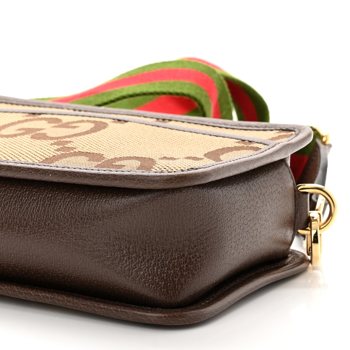 Monogram Jumbo GG Textured Dollar Calfskin Web Mini Crossbody Bag Camel Ebony New Acero