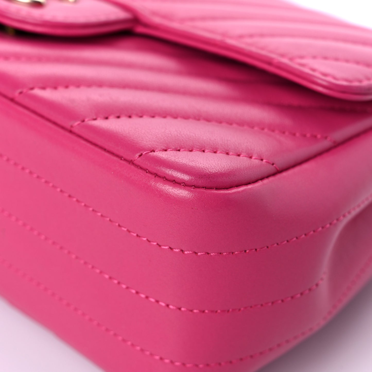 Lambskin Chevron Quilted Mini Rectangular Flap Dark Pink
