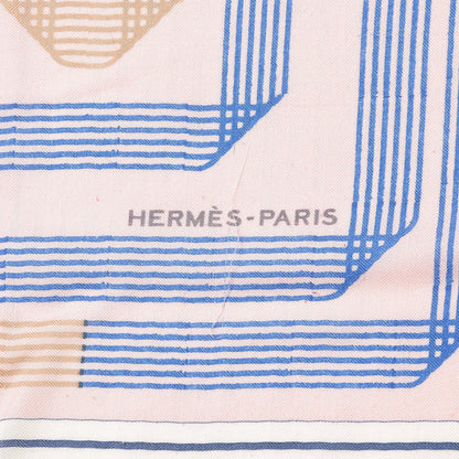 Hermes Cashmere Silk Rubans D'Hermes Shawl 140 Blanc Rose Pale Bleu 5 of 5