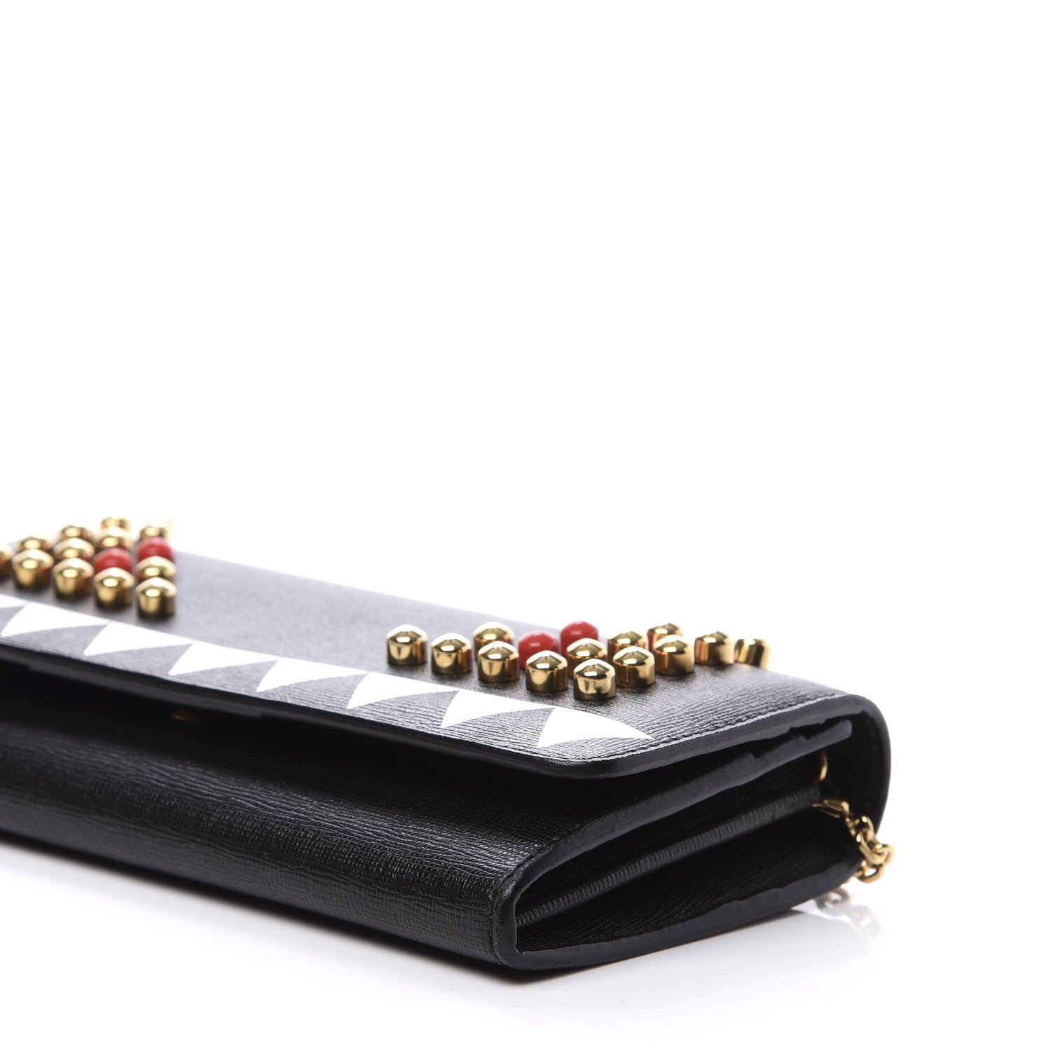 Fendi Vitello Elite Studded Monster Continental Wallet on Chain Black 6 of 12