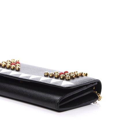 Fendi Vitello Elite Studded Monster Continental Wallet on Chain Black 6 of 12